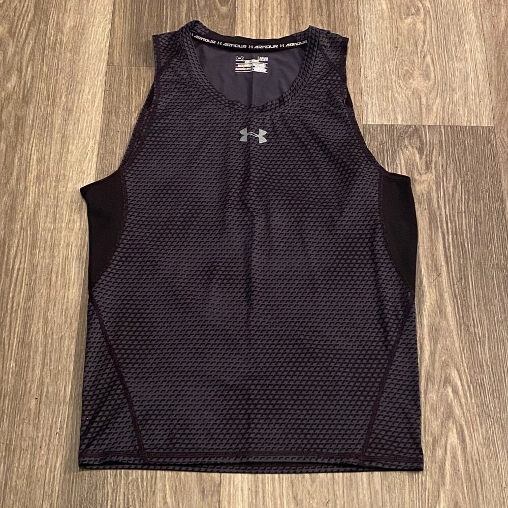 Under Armor Heat Gear Black Gray Sleeveless Compression Shirt Men's Size L